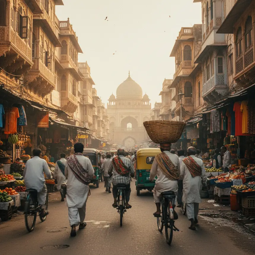 New Delhi street scene with movement