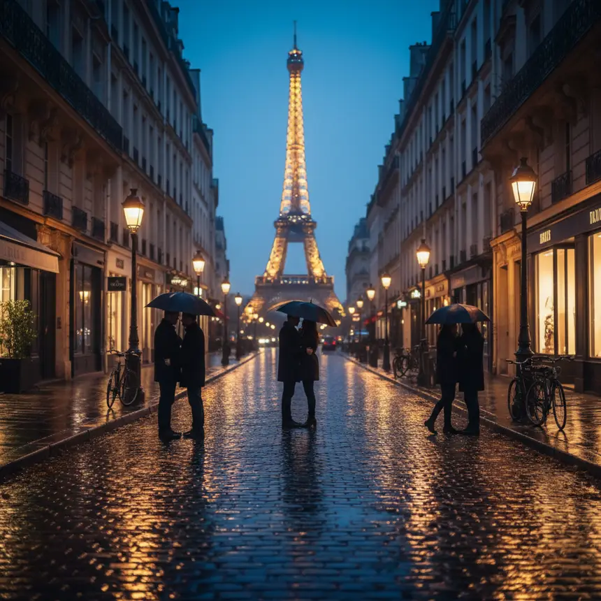 Paris romantic night street