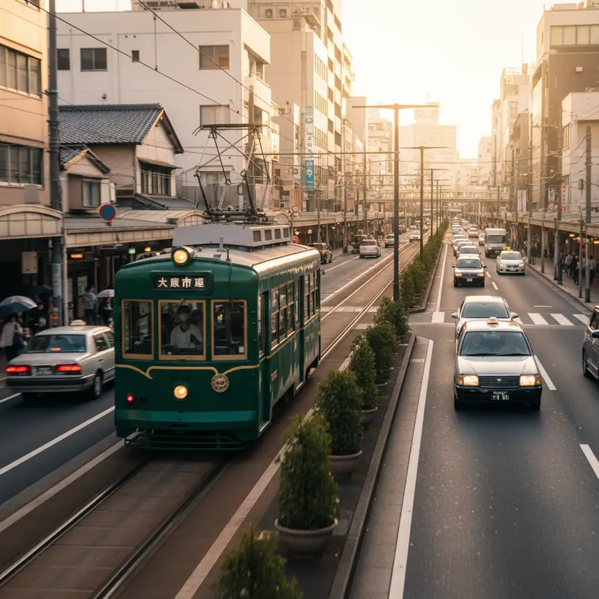 Osaka tram city traffic