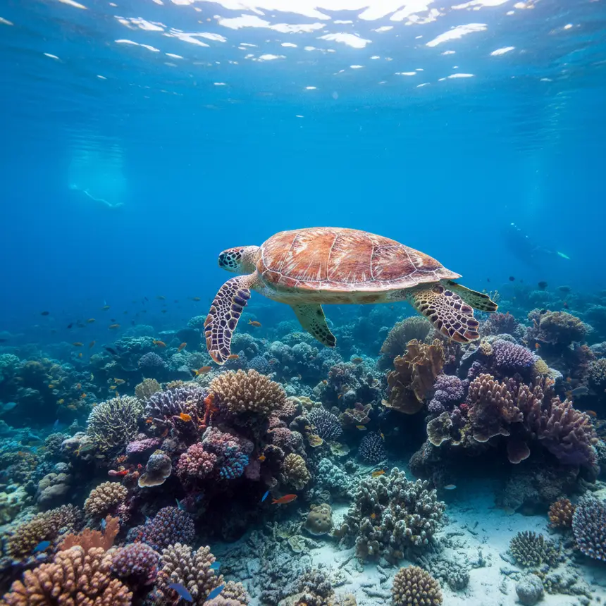 Underwater sea turtle snorkeling