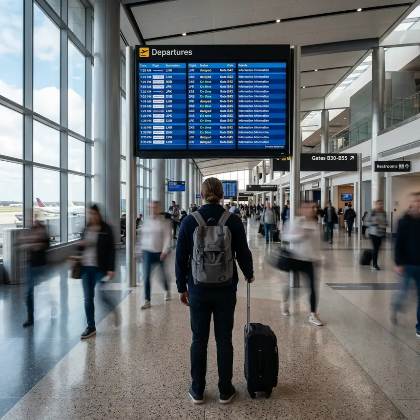 Airport information screen traveler