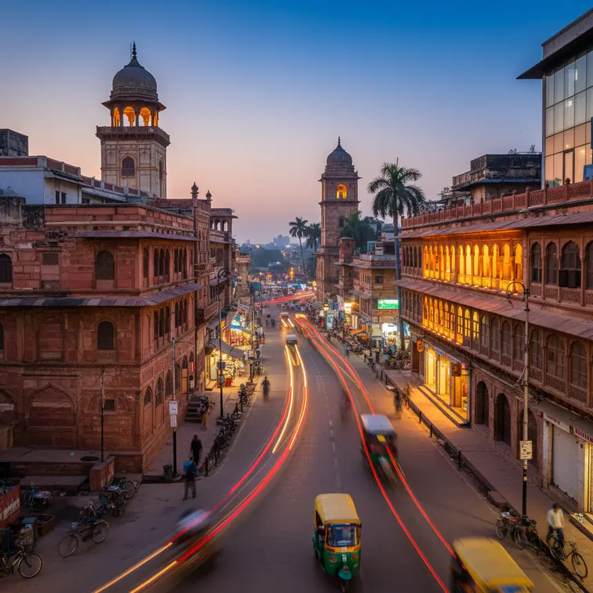 Delhi street evening view