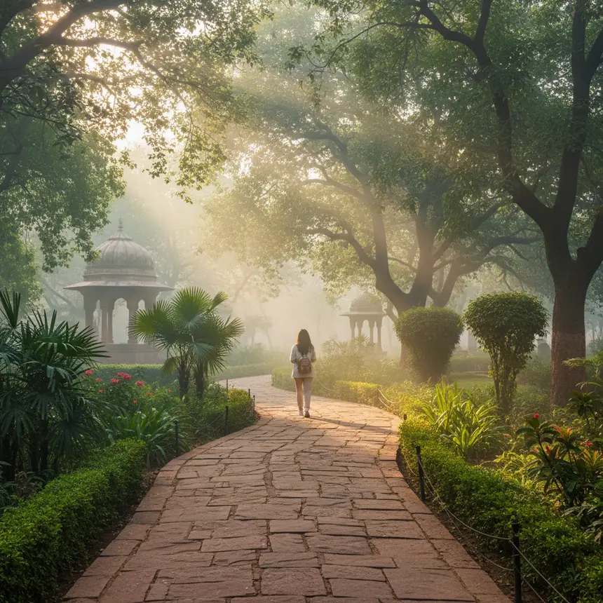 Delhi peaceful garden scene