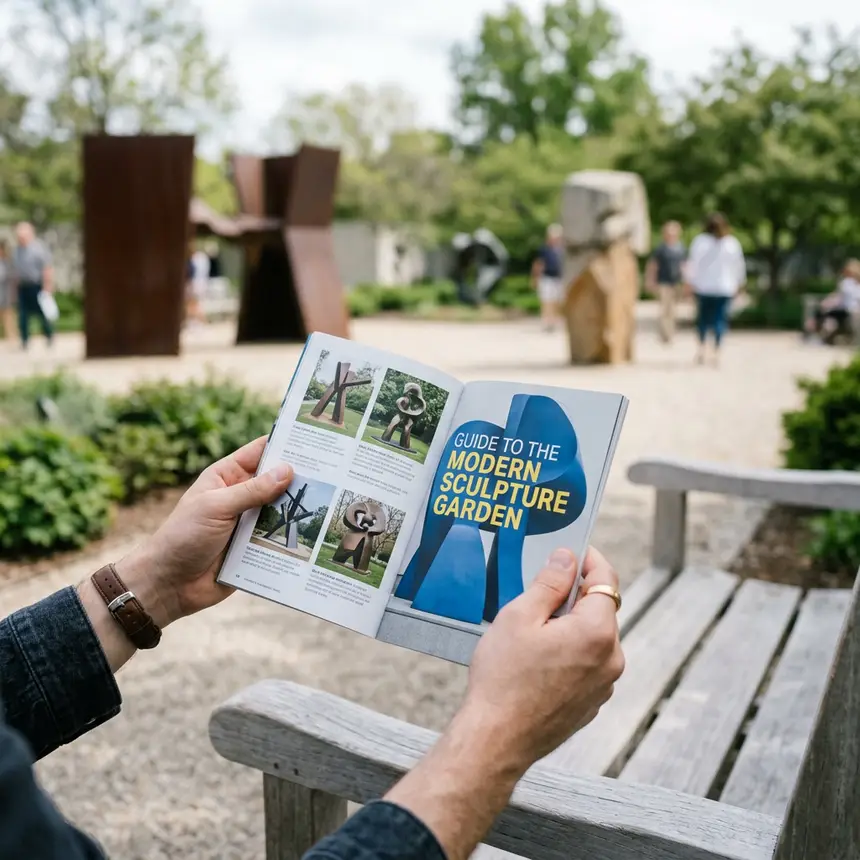 Person looking at museum guide book