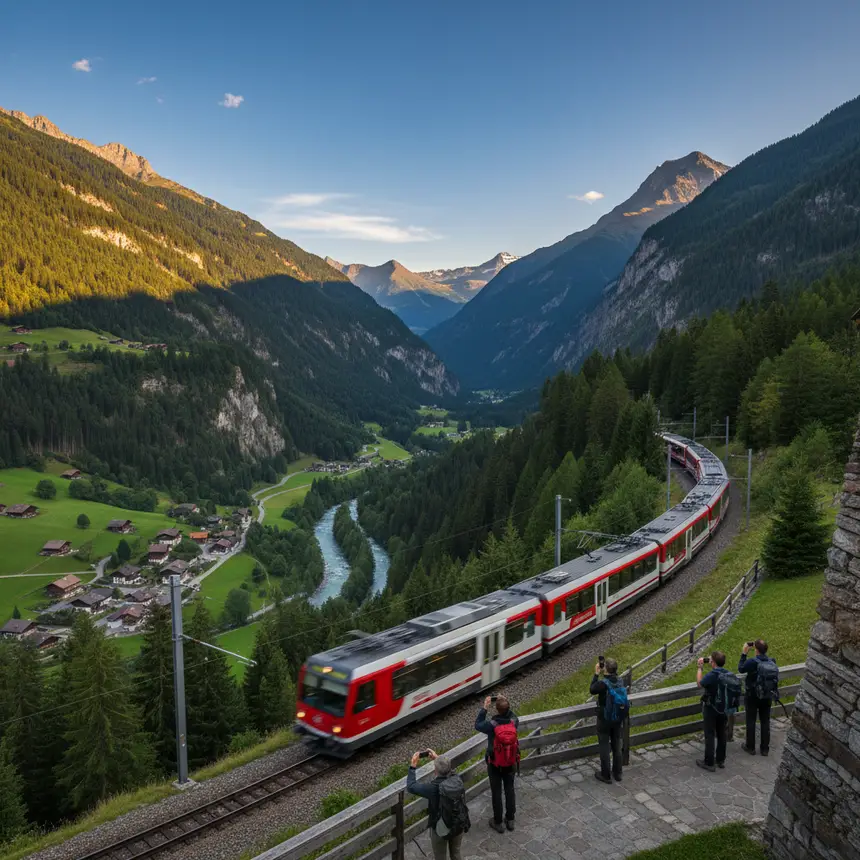 Swiss Alps train, mountain scenery