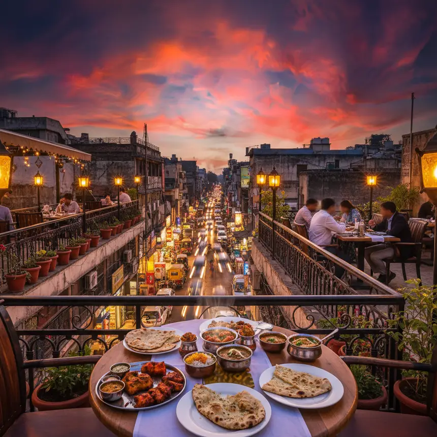 New Delhi rooftop restaurant view