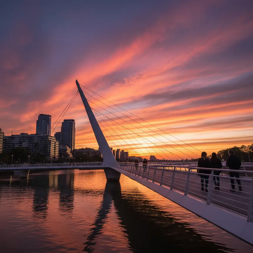 Woman's Bridge in Buenos Aires at sunset