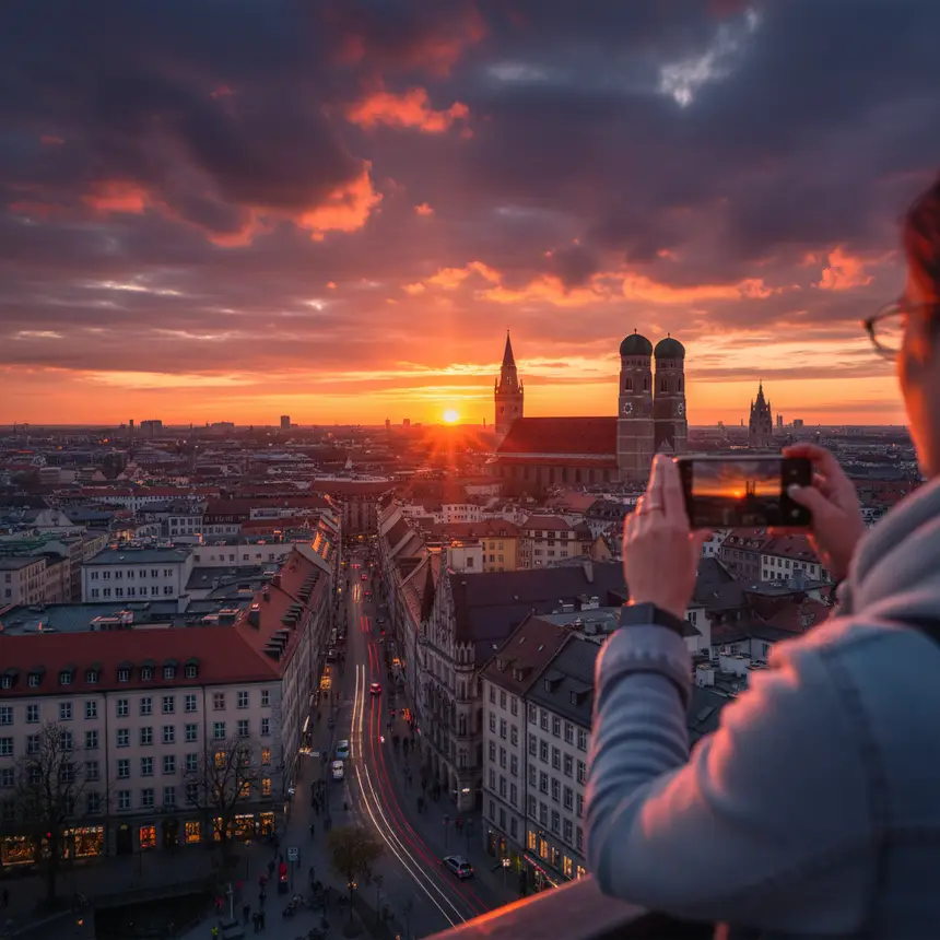 Munich sunset city view