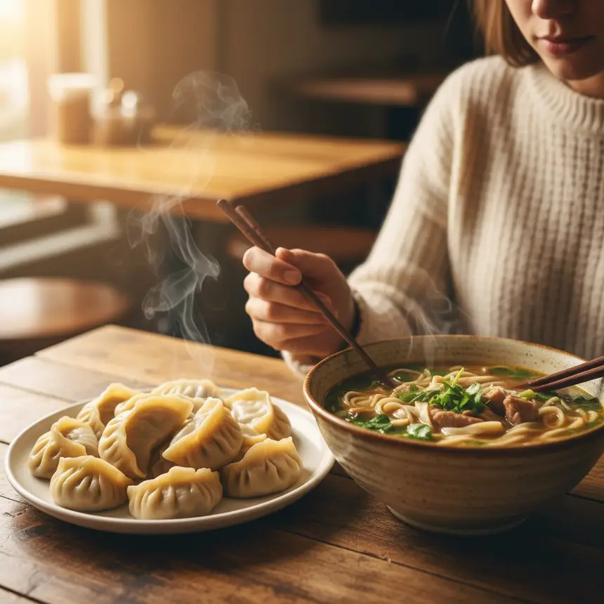 Tibetan momos and noodle soup