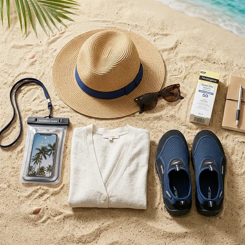 Guam travel essentials flat lay