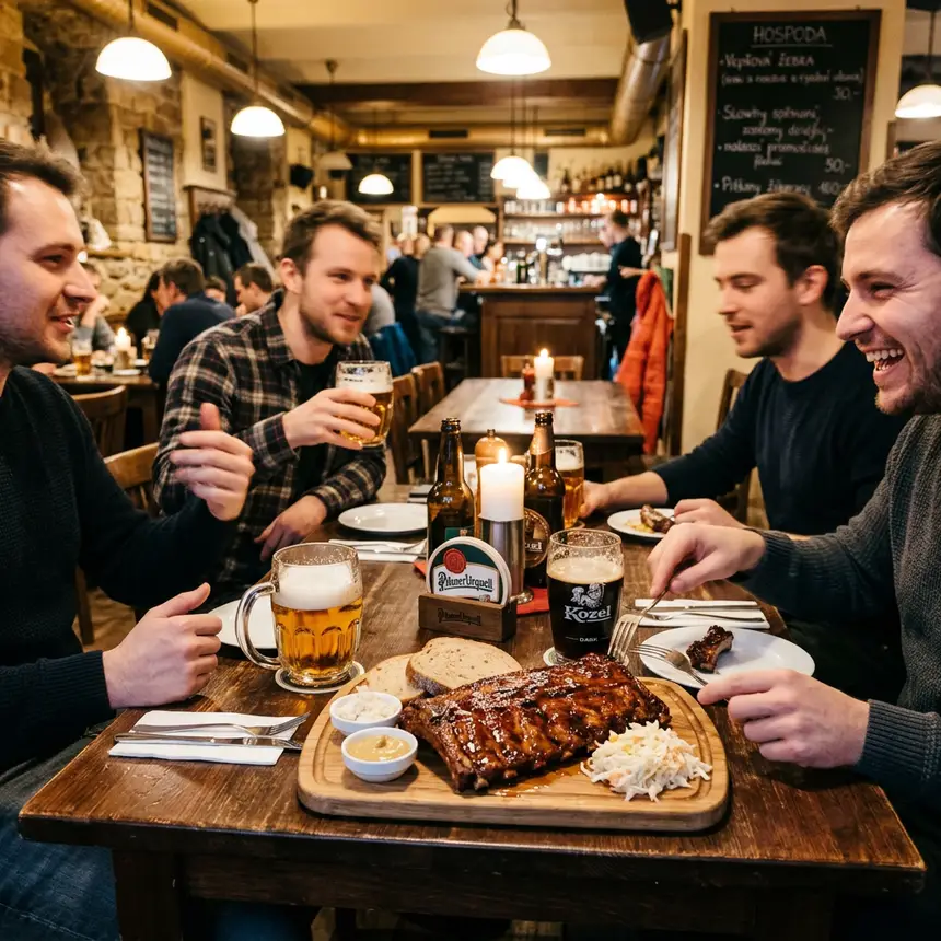Friends dining at Prague restaurant