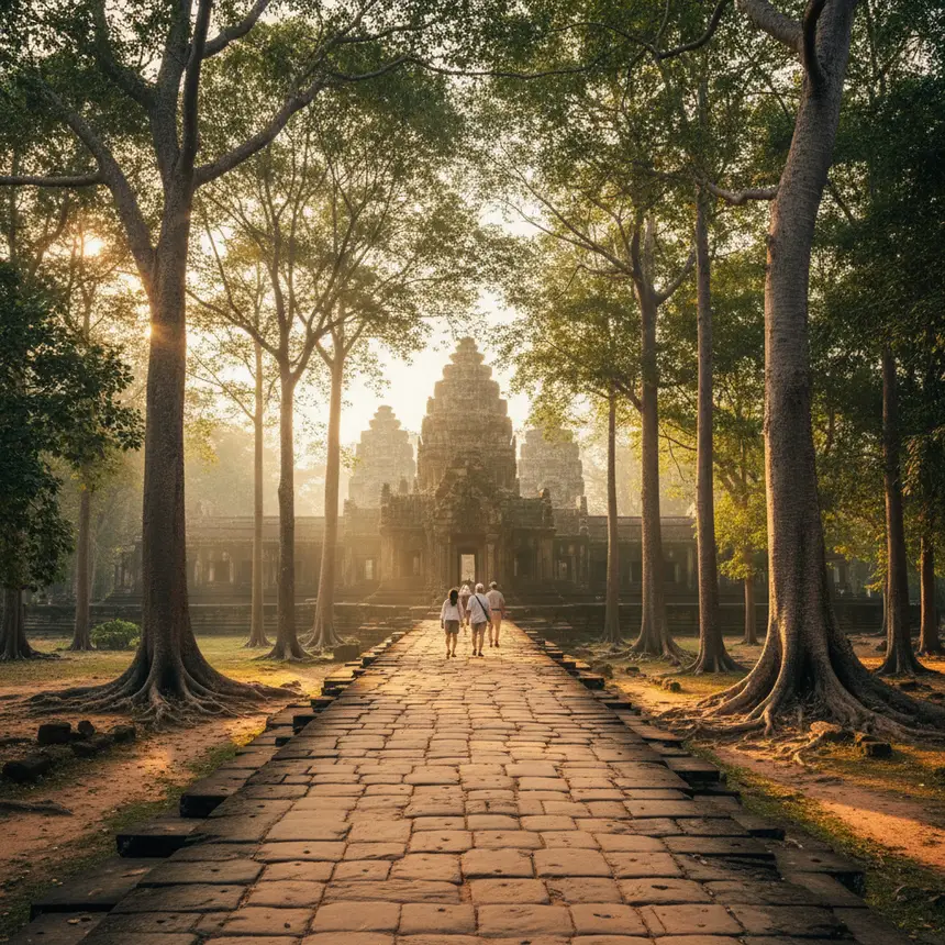Sandstone causeway, temple entrance, ancient pathways