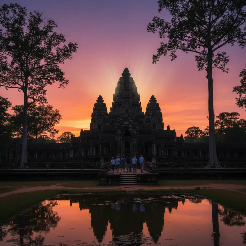 Baphuon temple at dusk, ancient mystery, grand silhouette