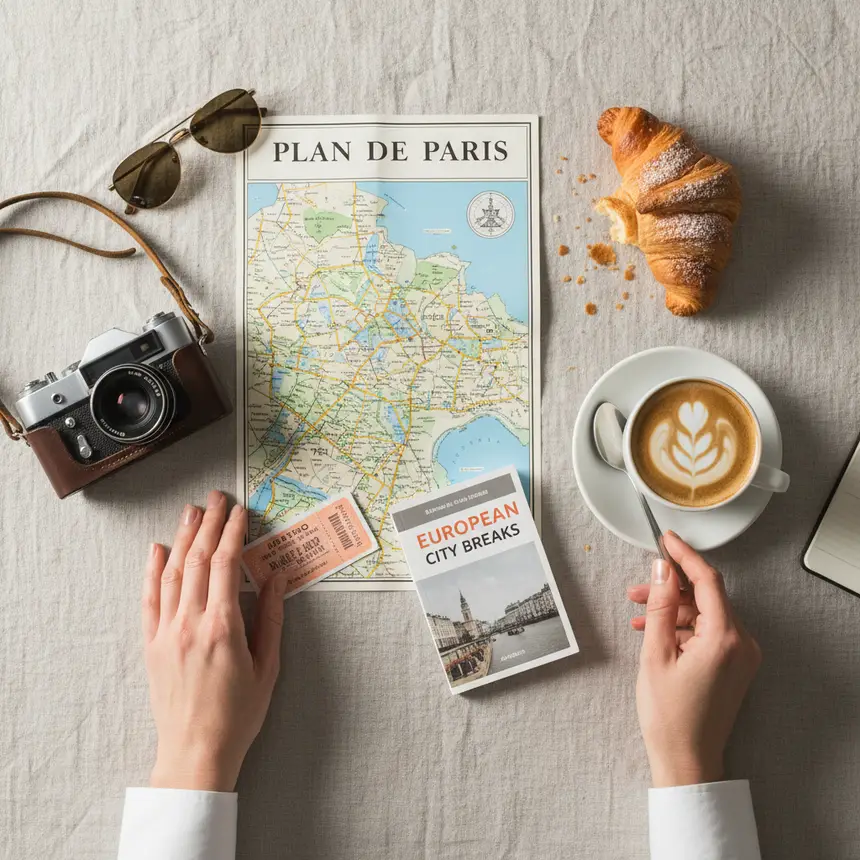 Vienna travel essentials flat lay