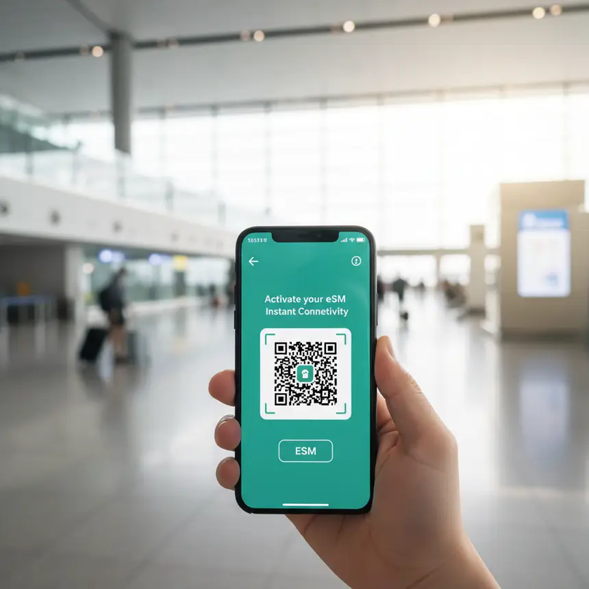 eSIM QR code activation on smartphone