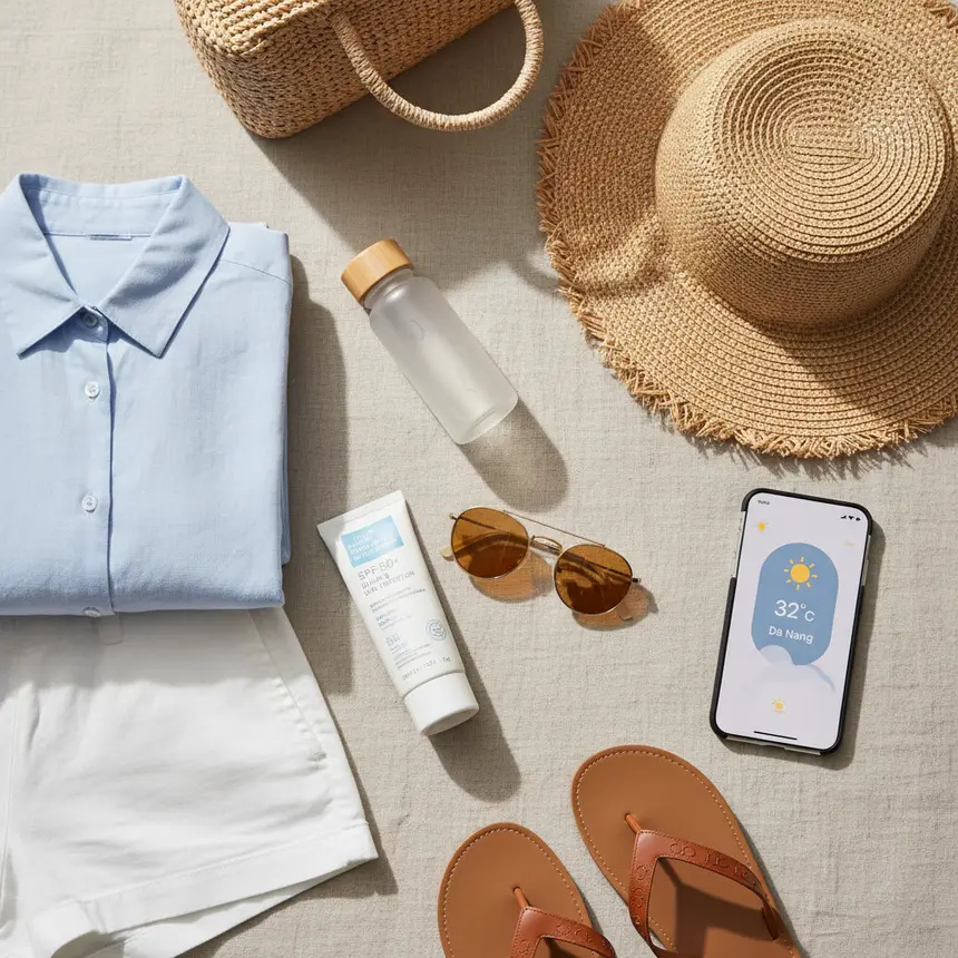 Da Nang travel essentials flat lay
