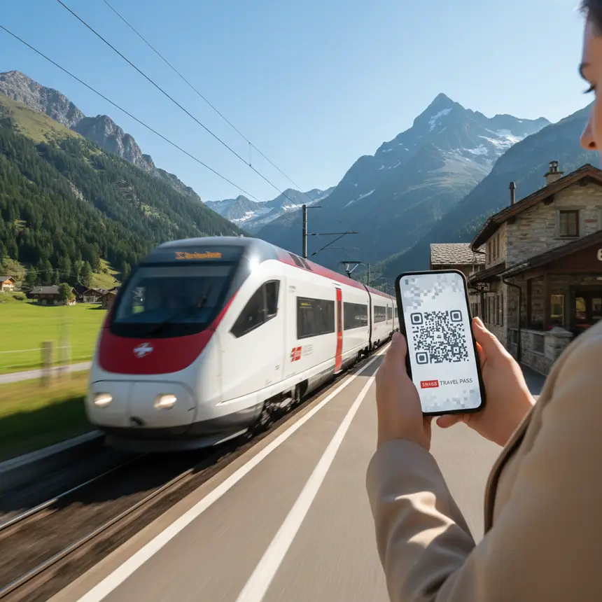 Swiss train arriving station