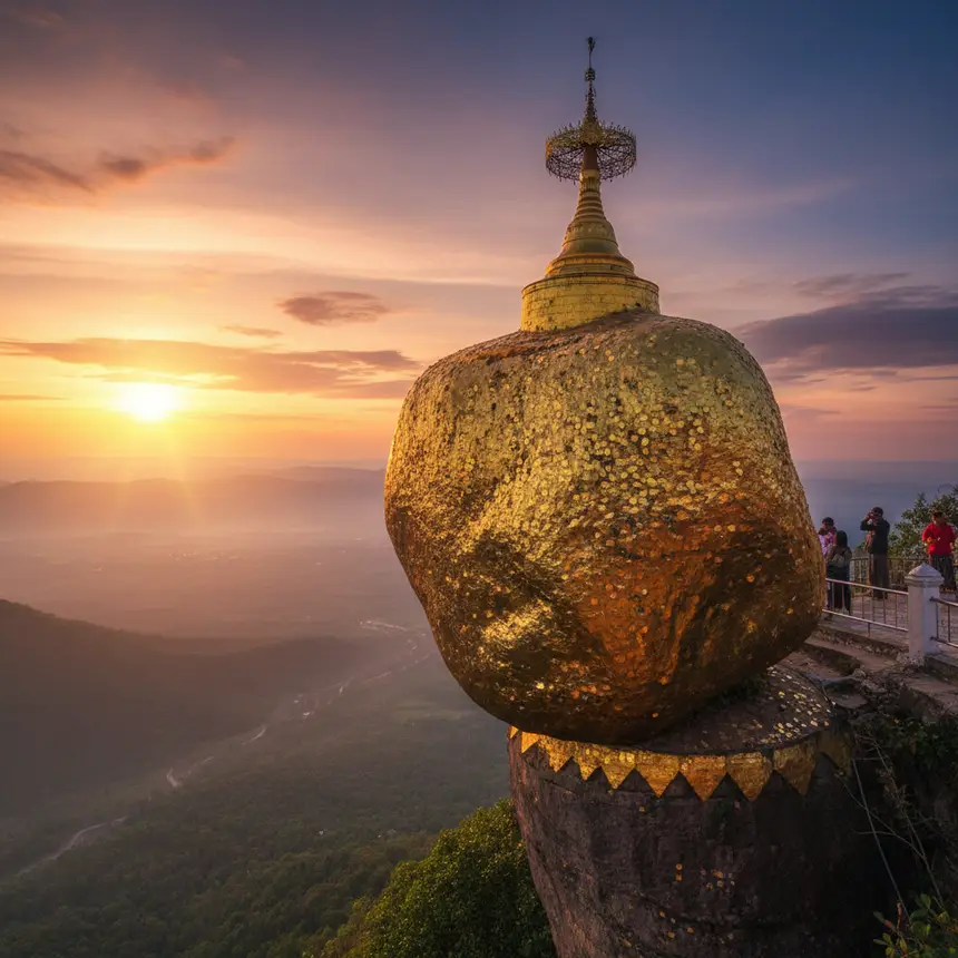 Golden Rock Pagoda sunset