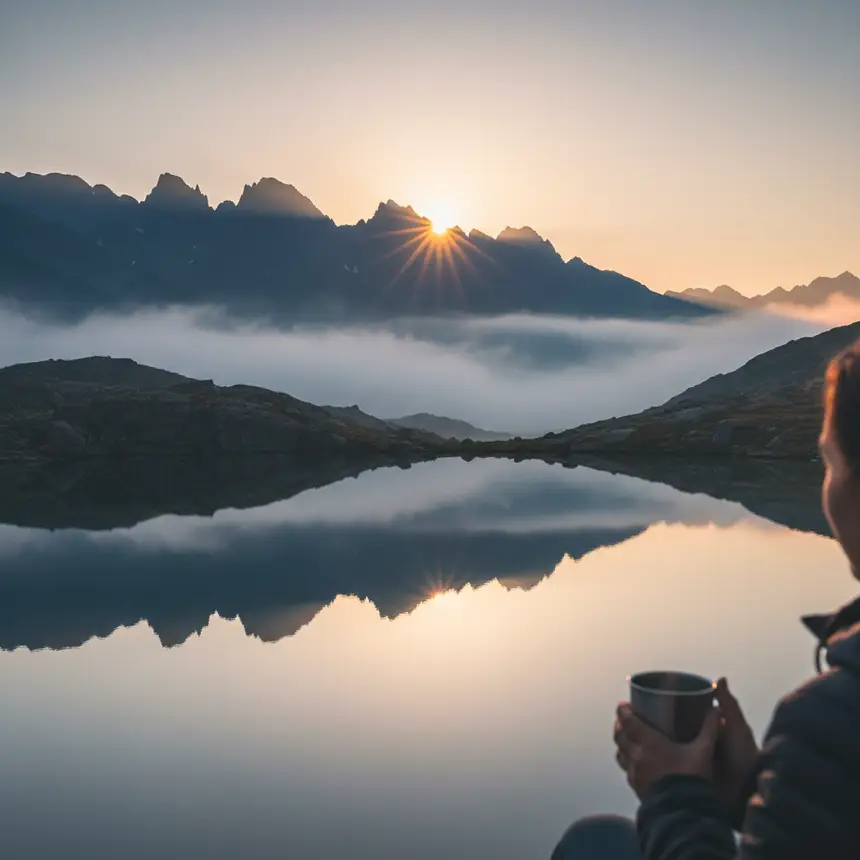 Mountain sunrise mist