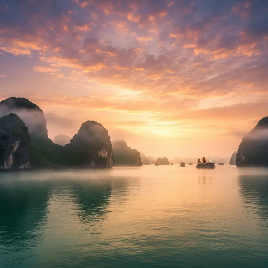 Ha Long Bay sunrise panorama