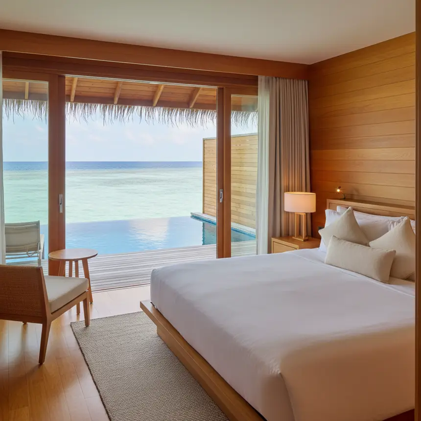 Luxurious Maldives overwater bungalow interior