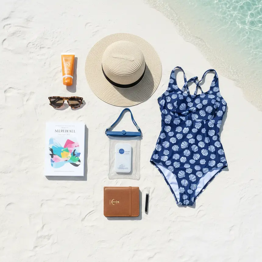 Maldives travel essentials flat lay