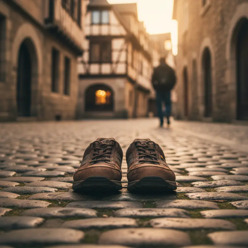 Comfortable walking shoes on cobblestones