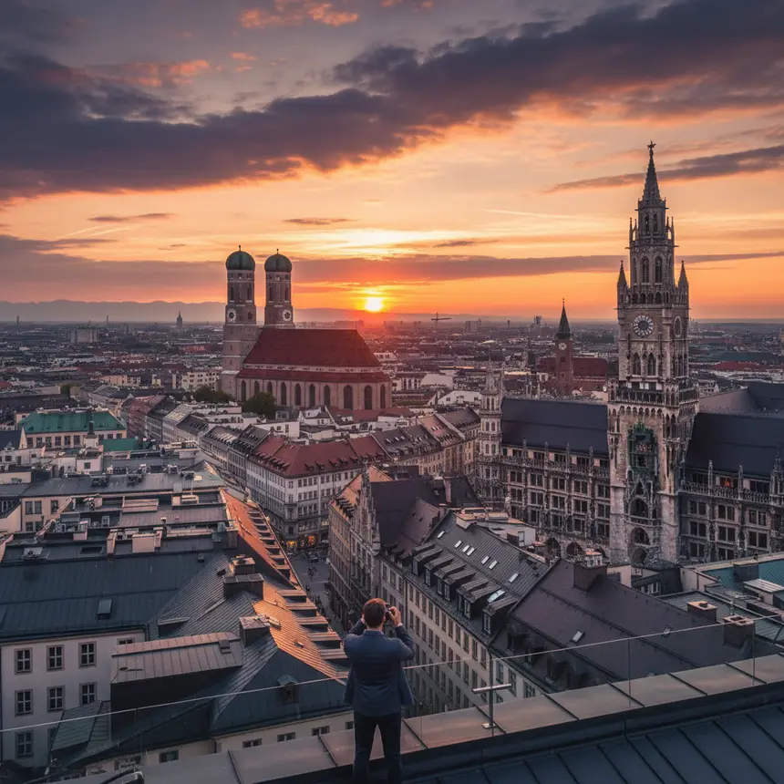 Munich city view sunset