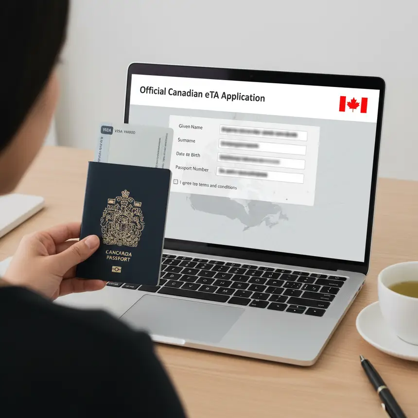 Digital screen showing Canadian eTA application