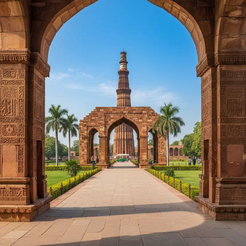 Qutub Minar entrance, New Delhi transport, heritage site ticket office