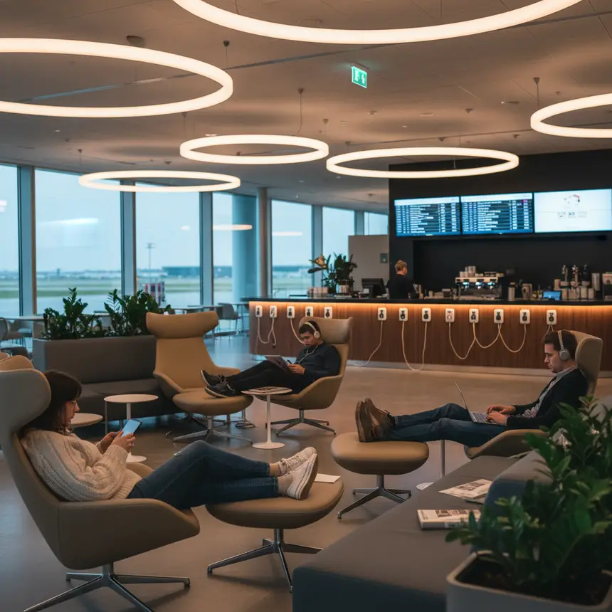 Airport transit lounge, comfortable relaxation