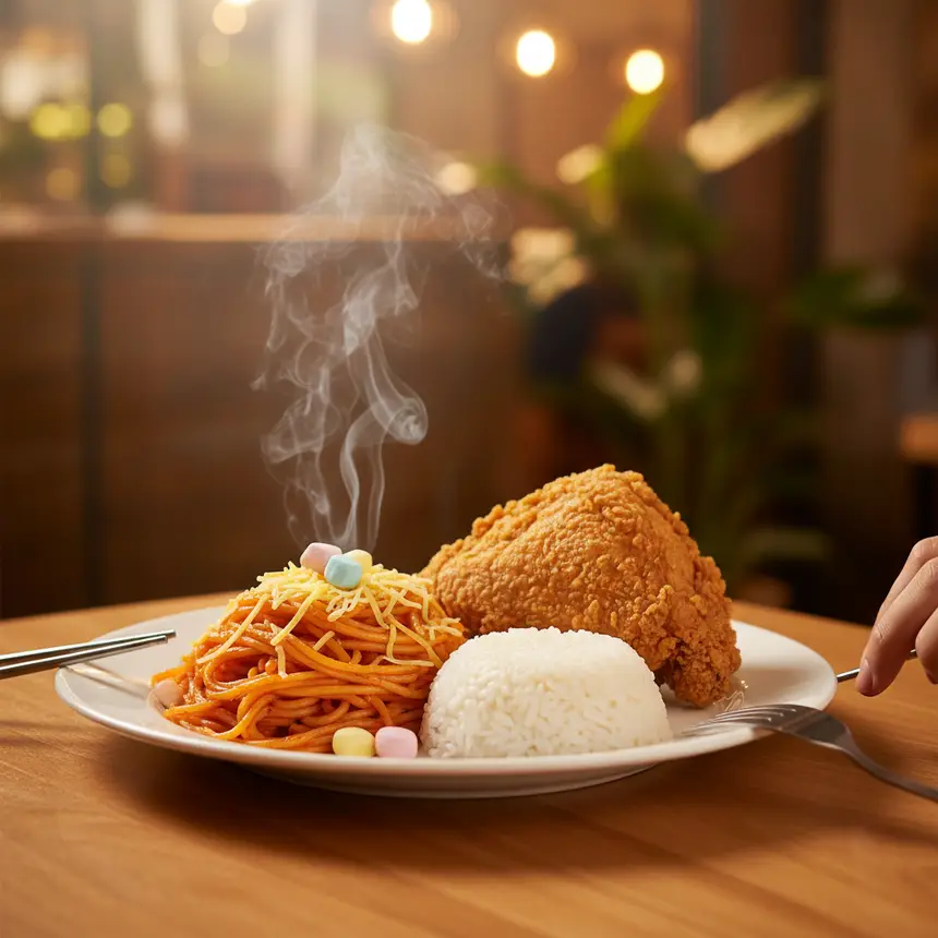 Filipino fried chicken spaghetti