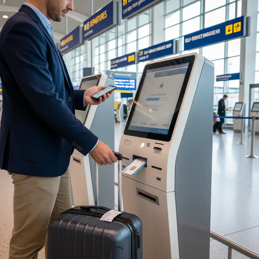 Airport self check-in, baggage drop