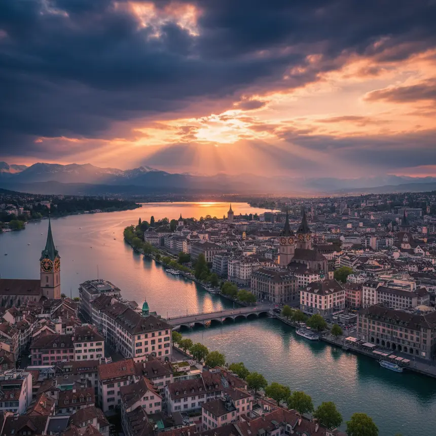 Panoramic Zurich lake view