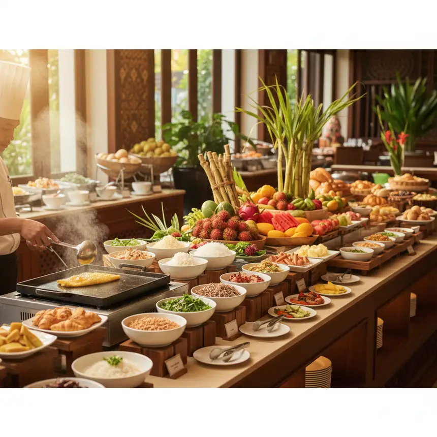 Siem Reap hotel breakfast buffet spread
