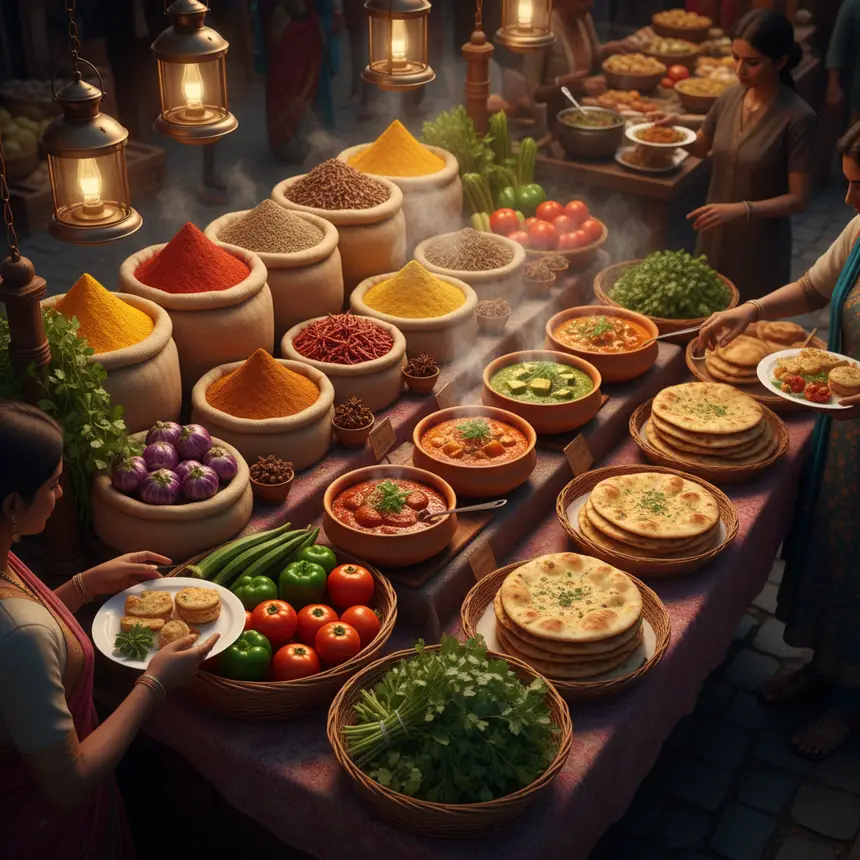Indian spice market and street food
