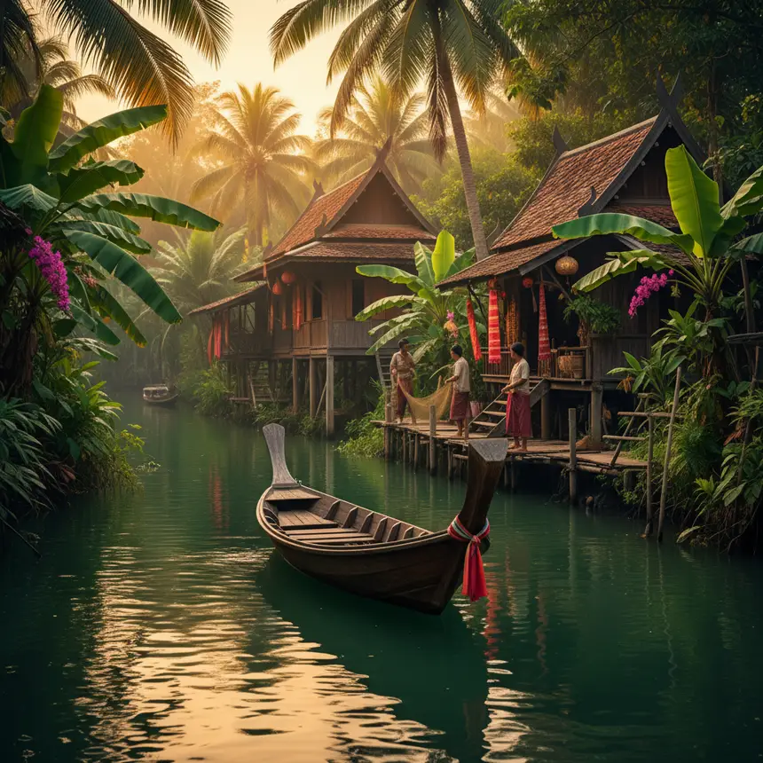 Traditional Thai river scene