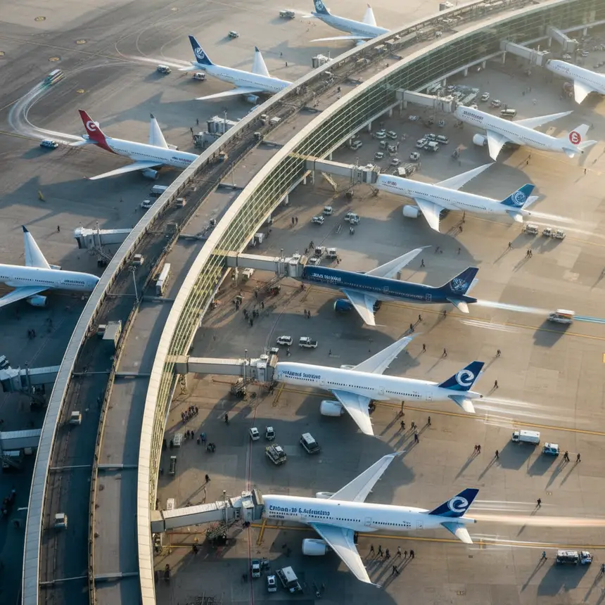 Busy airport terminal view